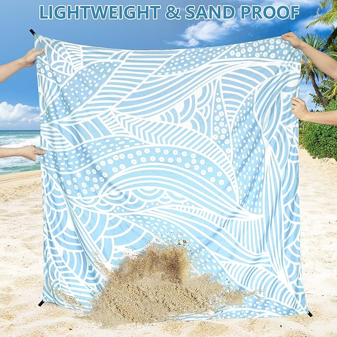Beach Blanket, Sandproof Beach Mat, Waterproof Quick Drying Lightweight Outdoor Picnic Mat 79" X 83" for 2-4 Adults with Pocket for Travel, Camping, Hiking