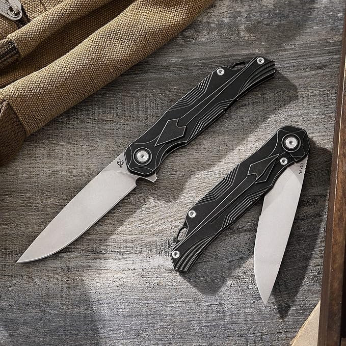 S35vn Steel Pocket Knife, 2.8" Titanium Folding Knife, Liner Lock Construction, EDC Carrying Knife for Multiple Types of Outdoor Travel, Camping, Fishing