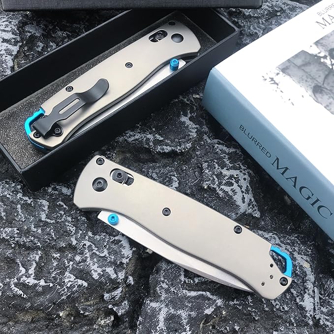 HUAAO Bugout 535 Folding Knife, Axis Lock Knife with Titanium Alloy Handle, EDC Pocket Knife with Pocket Clip, Cool Hunting Knives Gifts for Men EDC (440C blade)