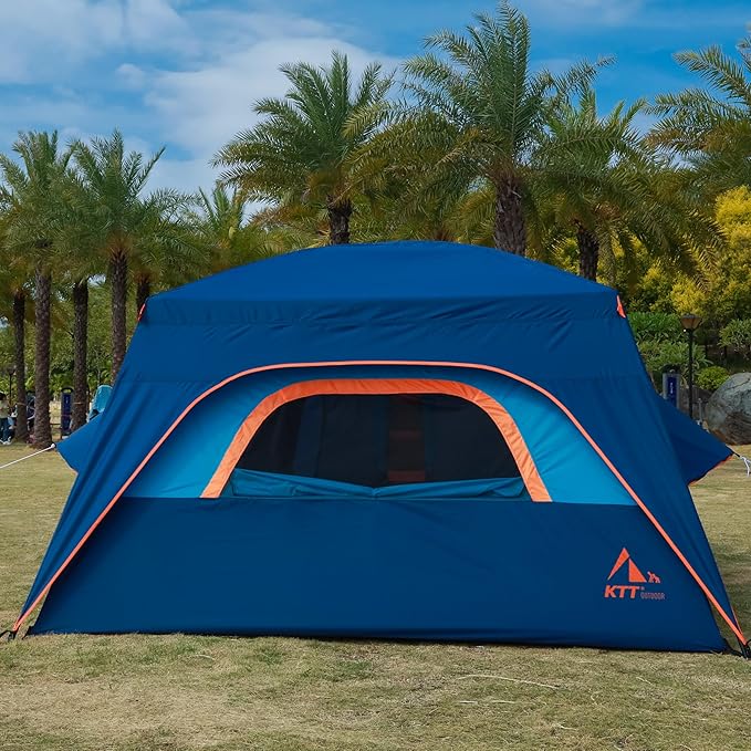 KTT Extra Large Tent 10-12-14 Person(Style-B),Family Cabin Tents,2 Rooms,3 Doors and 3 Windows with Mesh,Straight Wall,Waterproof,Double Layer,Big Tent for Outdoor,Picnic,Camping,Family Gathering