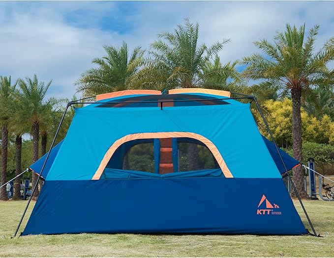 KTT Extra Large Tent 10-12-14 Person(Style-B),Family Cabin Tents,2 Rooms,3 Doors and 3 Windows with Mesh,Straight Wall,Waterproof,Double Layer,Big Tent for Outdoor,Picnic,Camping,Family Gathering