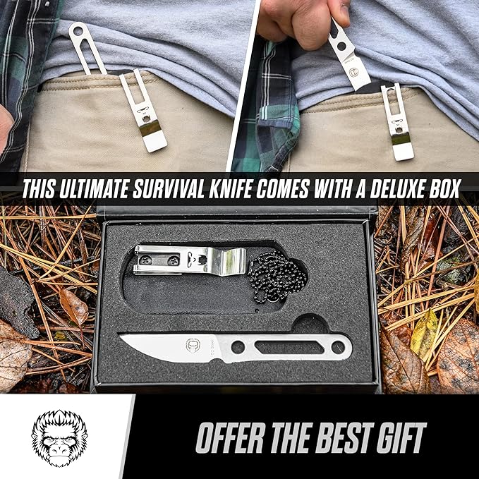 Holtzman's Gorilla Survival 'Scalpel' Fixed Blade Utility Knife with D2 Sheath, Belt Clip (Silver)