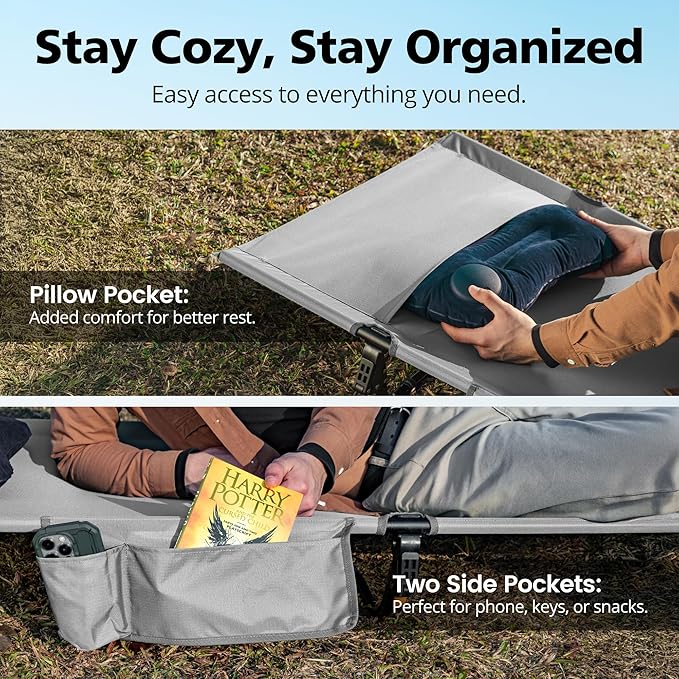 Ultralight Camping Cot for Adults, Portable Folding Camping Bed, Supports 350 lbs - Lightweight for Travel, Camping, Hiking, Backpacking, Mountaineering, Light Gray