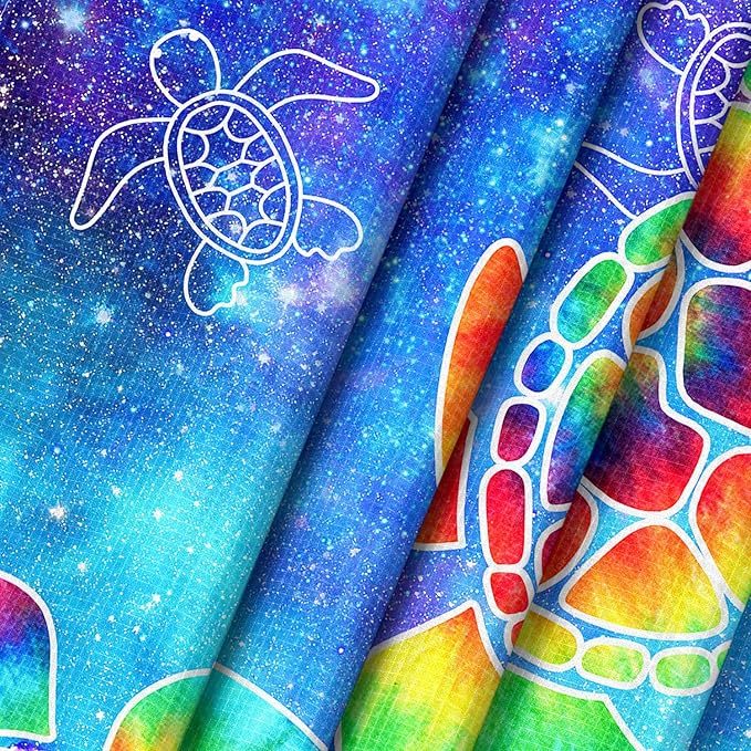 78''×86'' Large Beach Blanket 4 Adults, Sand Free Waterproof Outdoor Beach Mat with 4 Stakes & 4 Pockets, Polyester Lightweight Foldable Picnic Blanket for Travel, Camping, Hiking - Galactic Turtles