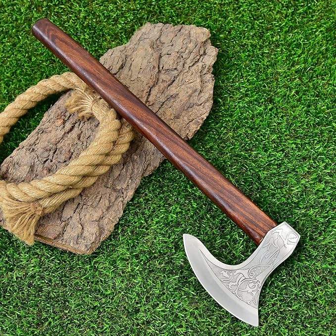 Handmade Viking Axe Real Carbon Steel Axe with Leather Sheath Camping Bearded Axes & Hatchets Hunting Axe Valentine's Day Gift, Camping & Hiking | Knives & Tools | Birthday Gift for him (VK-Ax-12)