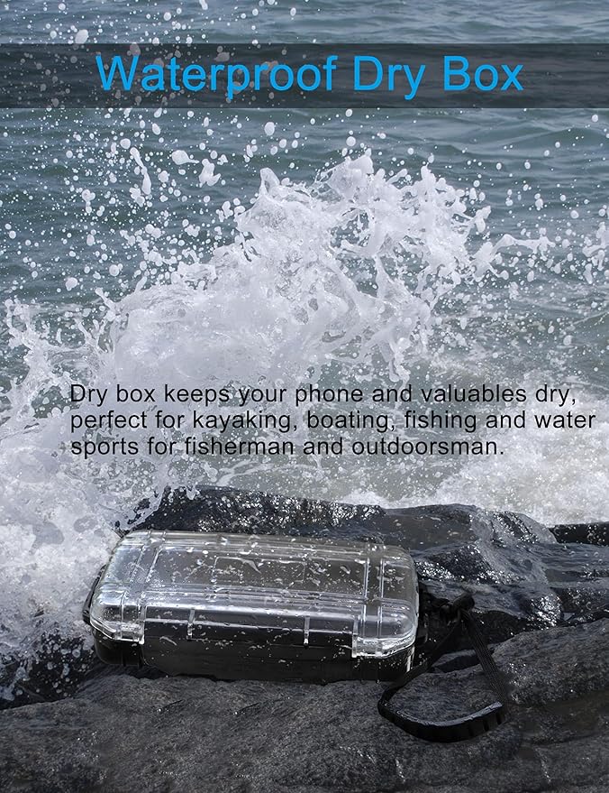 Hlotmeky Waterproof Dry Box for Kayaking, Boat, Phone - Small Container, Watertight Storage Case for Diving (Black)