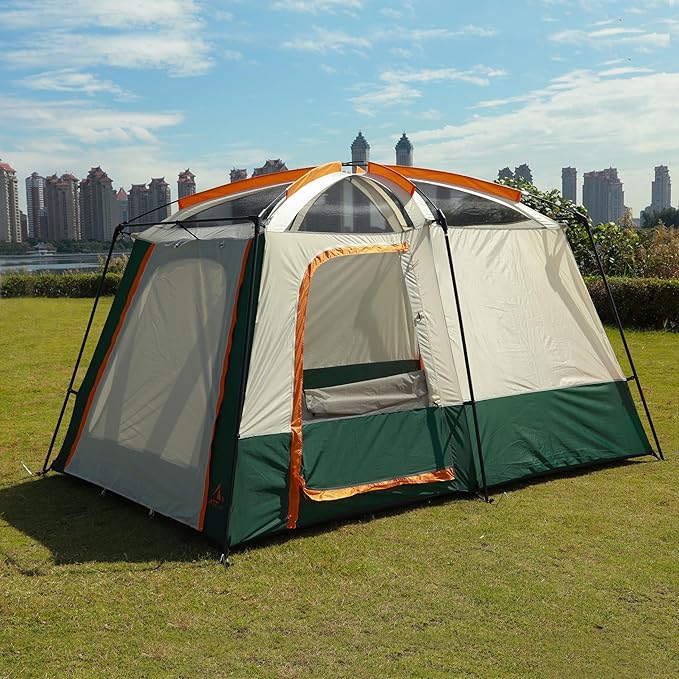 KTT Large Tent 6-8 Person,Family Cabin Tents,Straight Wall,3 Doors and 3 Windows with Mesh,Waterproof,Big Tent for Outdoor,Picnic,Camping,Family,Friends Gathering.……