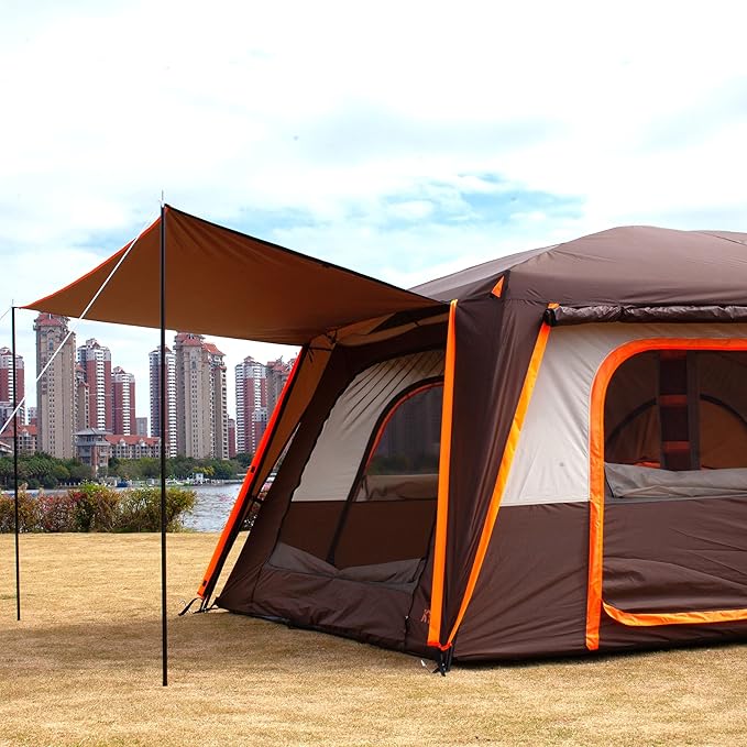 KTT Extra Large Tent 10-12-14 Person(Style-B),Family Cabin Tents,2 Rooms,3 Doors and 3 Windows with Mesh,Straight Wall,Waterproof,Double Layer,Big Tent for Outdoor,Picnic,Camping,Family Gathering