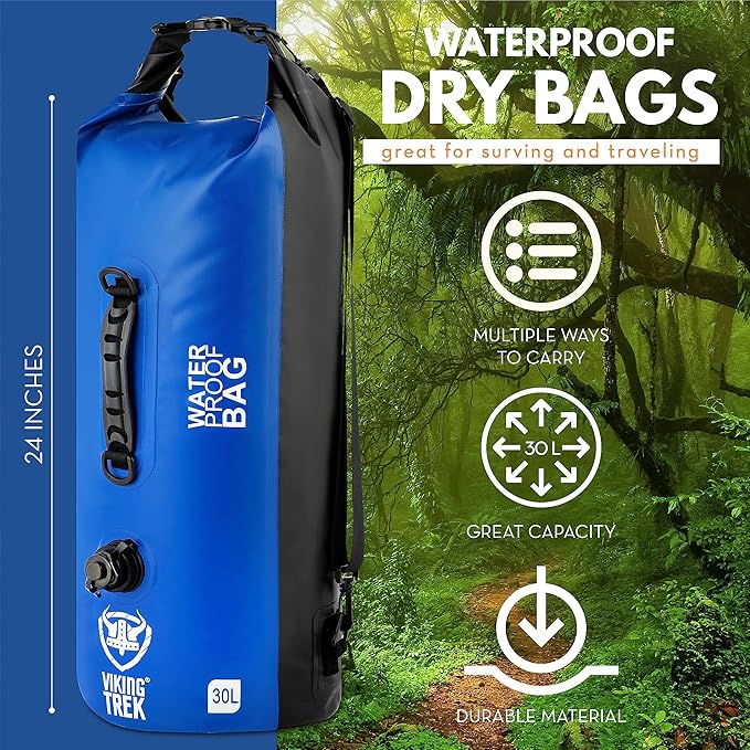 Waterproof Dry Bag - Dry Sack with Clipped Roll Top - Dry Compression - Keep Gear Safe & Dry for Camping, Boating, Tubing, Kayaking, Canoe, Rafting, Hiking, Sailing, Fishing, Scuba, etc.