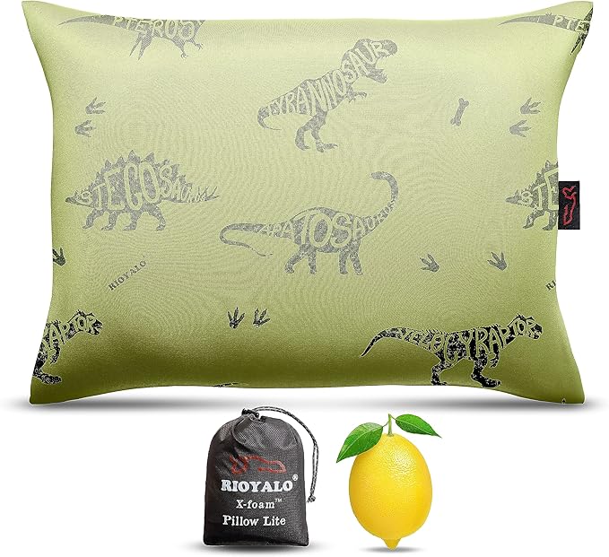 X-Foam Kids Inflatable Camping Pillow Lite w. Removable Foaming Cover for Boys | Dinosaur | Comfortable, Washable, Ultralight, Portable | Backpacking, Hiking, Travel, Air, Sleepover, Scouts