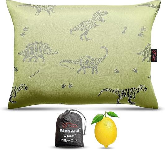 X-Foam Kids Inflatable Camping Pillow Lite w. Removable Foaming Cover for Boys | Dinosaur | Comfortable, Washable, Ultralight, Portable | Backpacking, Hiking, Travel, Air, Sleepover, Scouts