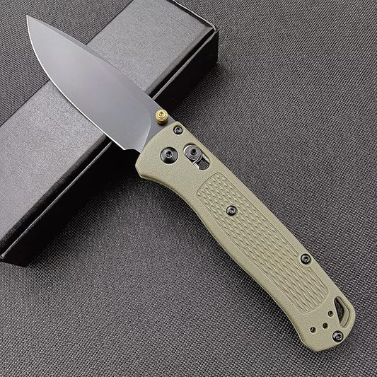 EDC Folding Pocket Bugout Knife, 3'' Razor Sharp Coated Finish, Plain Edge, Grivory Handle with Belt Clip, Axis Lock & Thumb Stud Manual Open (Black Blade)