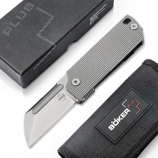 BÖKER PLUS® BabyX Flipper Steel - ball bearing EDC mini pocket knife with D2 Sheepfoot blade - small folding knife with stainless steel handle and clip - Pocket Knife in gift box