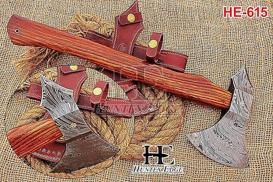 HUNTEX Custom Handmade Hand-Forged Twist Pattern Damascus Steel 18.5 Inch Long Walnut Wood Handle Razor Sharp Hunting Camping Wood Splitter Battle Bladed Axe with Genuine Leather Sheath