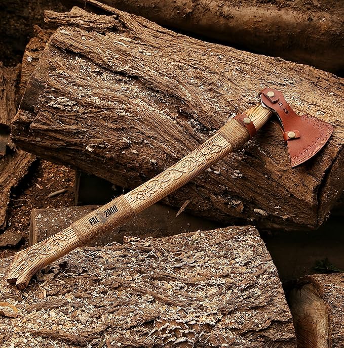 AX-2054 Custom Handmade Viking Hatchet Axe Carbon Steel Head Bearded Camping Tomahawk Battle Ax with Sheath