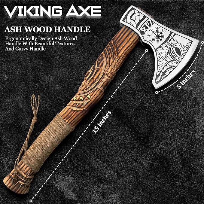 SK Handmade Viking Axe - Premium Hunting & Camping Tomahawk with Wood Handle & Leather Sheath for Men | Outdoor Survival Axe