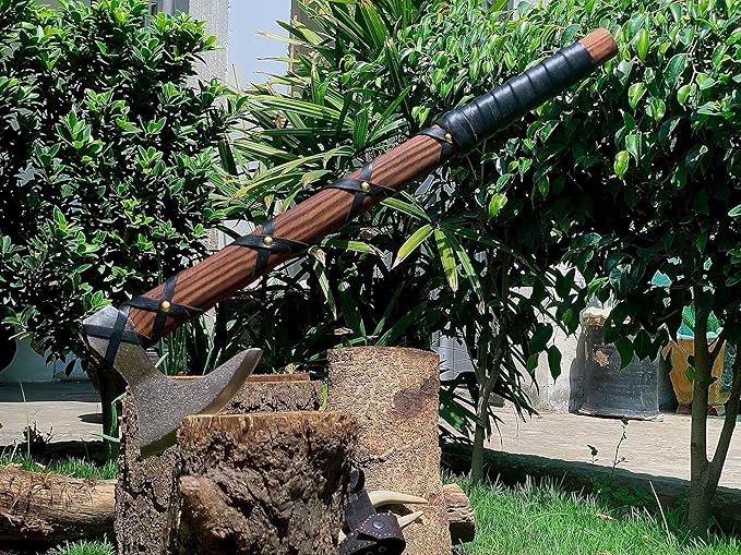 Hand Forged Viking Axe of Ragnor Lorthbrook- Battle Ready Viking Axe -with Ash Wood-Best Gift (Viking Ragnor (Brown))