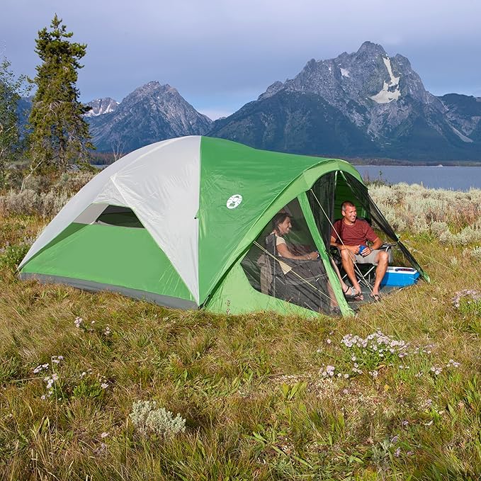 Coleman Evanston Tent with Screen Room 6/8 Person Weatherproof Tent Sets Up in 15 Mins Included Rainfly & Carry Bag Made of PFAS-Free Materials