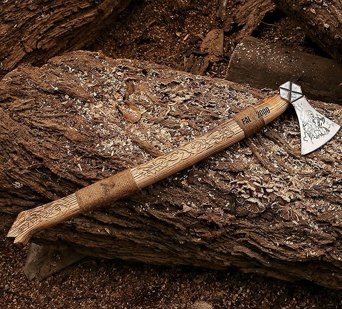 AX-2054 Custom Handmade Viking Hatchet Axe Carbon Steel Head Bearded Camping Tomahawk Battle Ax with Sheath