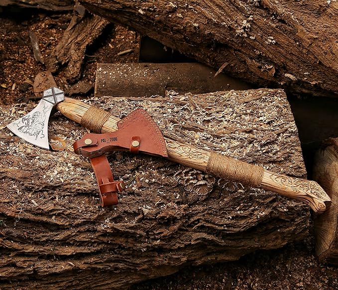 AX-2054 Custom Handmade Viking Hatchet Axe Carbon Steel Head Bearded Camping Tomahawk Battle Ax with Sheath