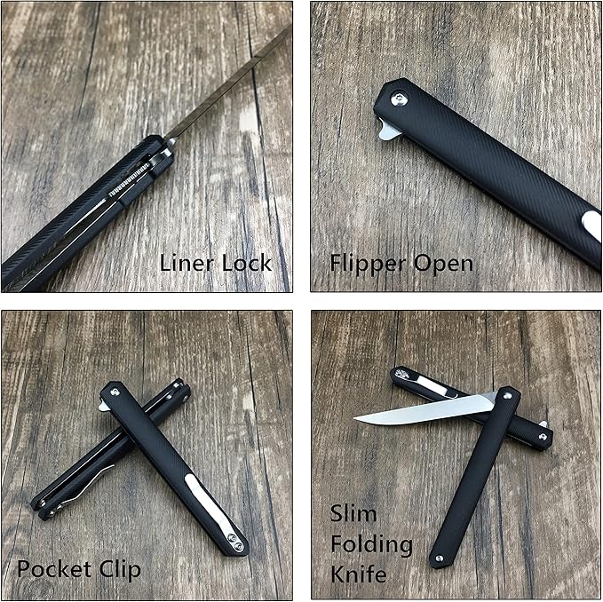 HUAAO 7.95’’ Slim Pocket Knife with Clip, Liner Lock, ceo Knife Gentleman Knife for Men Women, Flip Knife Slim Folding Knife for EDC Outdoor Camping Hiking