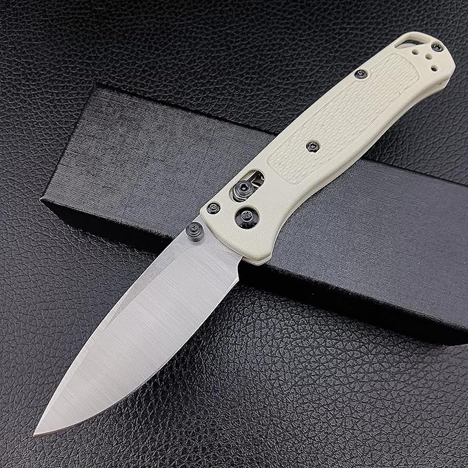 HUAAO Axis Lock Pocket Knife, EDC Mini Bugout Folding Pocket Knives,Plain Edge, Thumb Stud Manual Open, Nylon Grivory Handle with Belt Clip (440C blade)