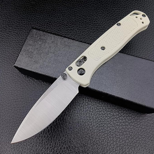 HUAAO Axis Lock Pocket Knife, EDC Mini Bugout Folding Pocket Knives,Plain Edge, Thumb Stud Manual Open, Nylon Grivory Handle with Belt Clip (440C blade)
