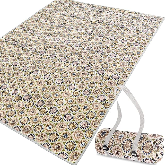 Picnic Blankets, Waterproof & Sandproof Picnic Blanket 3 Layers Thickened for Water-Resistant Handy Mat, 79" x 57" Cotton Camping Blankets for Beach, Camping, Park, Travel, Grass (Sunflower-V2)