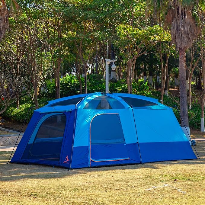 KTT Extra Large Tent 10-12-14 Person(Style-B),Family Cabin Tents,2 Rooms,3 Doors and 3 Windows with Mesh,Straight Wall,Waterproof,Double Layer,Big Tent for Outdoor,Picnic,Camping,Family Gathering