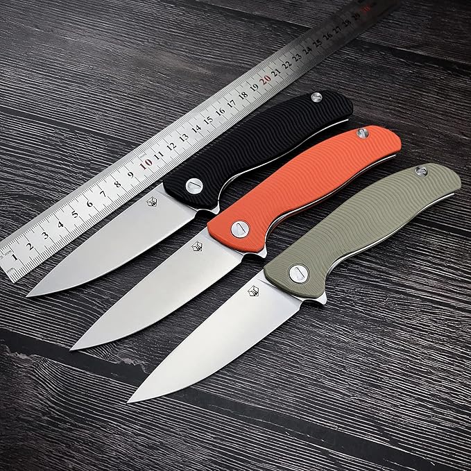HUAAO Folding Knife, 3.7'' D2 Steel Blade with G10 Handle, Pocket Knife with Clip EDC Flipper Knife for Outdoor Camping Survival (black)