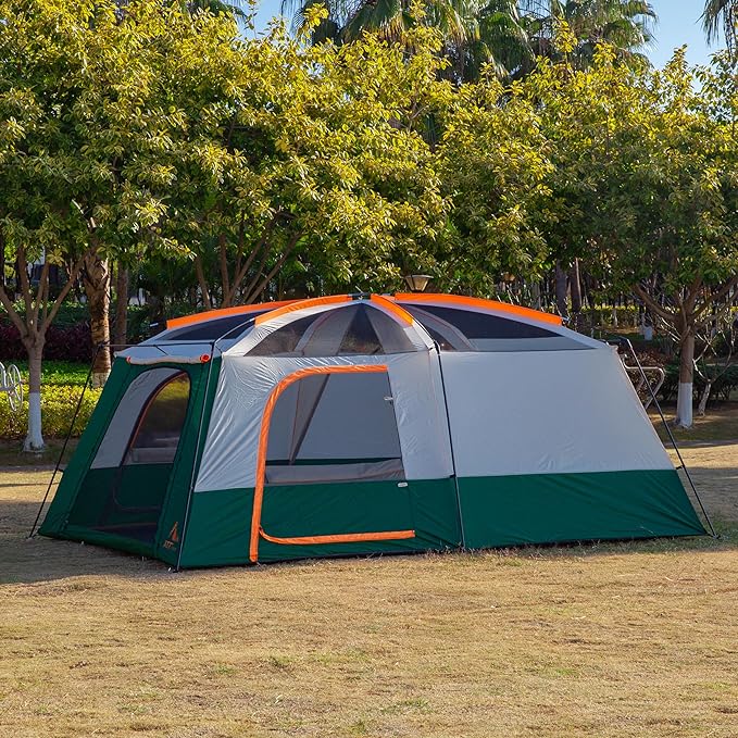 KTT Extra Large Tent 10-12-14 Person(Style-B),Family Cabin Tents,2 Rooms,3 Doors and 3 Windows with Mesh,Straight Wall,Waterproof,Double Layer,Big Tent for Outdoor,Picnic,Camping,Family Gathering