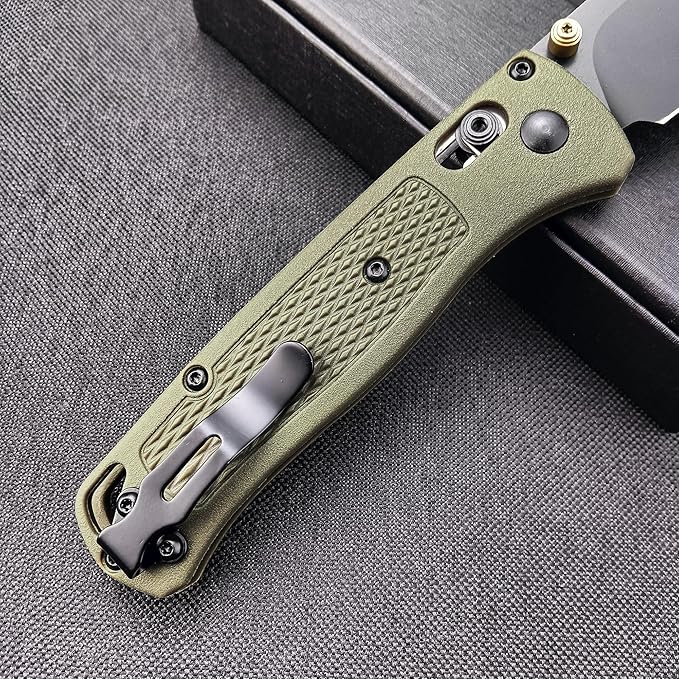 EDC Folding Pocket Bugout Knife, 3'' Razor Sharp Coated Finish, Plain Edge, Grivory Handle with Belt Clip, Axis Lock & Thumb Stud Manual Open (Black Blade)