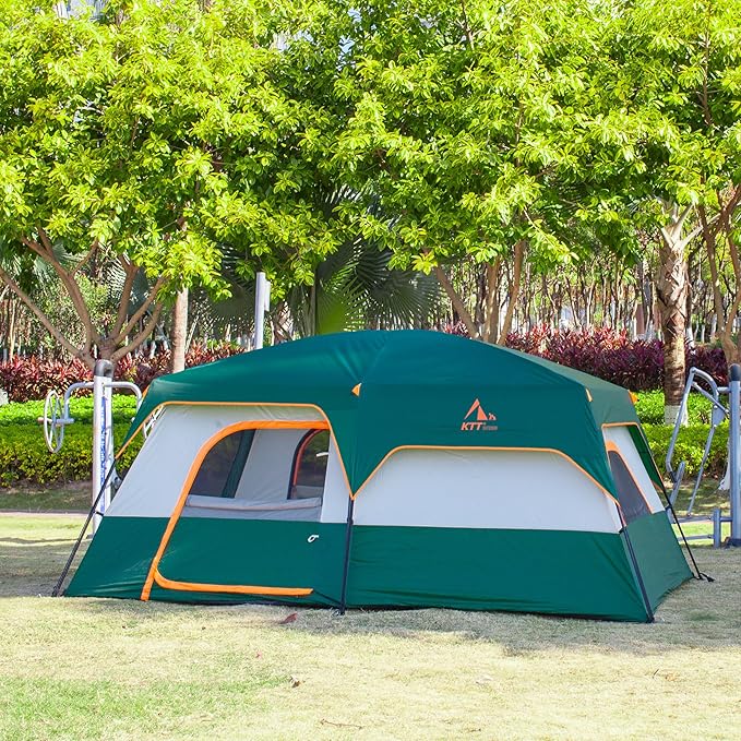 KTT Extra Large Tent 10-12-14 Person(Style-B),Family Cabin Tents,2 Rooms,3 Doors and 3 Windows with Mesh,Straight Wall,Waterproof,Double Layer,Big Tent for Outdoor,Picnic,Camping,Family Gathering