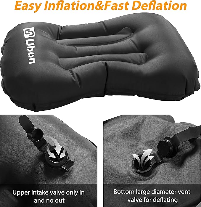 Ubon Double Self-Inflating Sleeping Mat Inflatable Mattress with Pillows Comfortable ASleep Pad for 2 People 1.5" Sponge Filling Ergonomic Pillow Portable Lightweight Camping Bed - Black