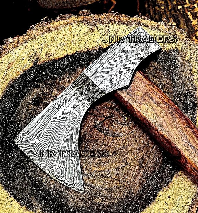 Damascus Steel Tomahawk Axe, Throwing Axe, Viking Hatchet, Camping Hatchet Axe for Wood Chopping Splitting Cutting Gardening with Leather Sheath 3746